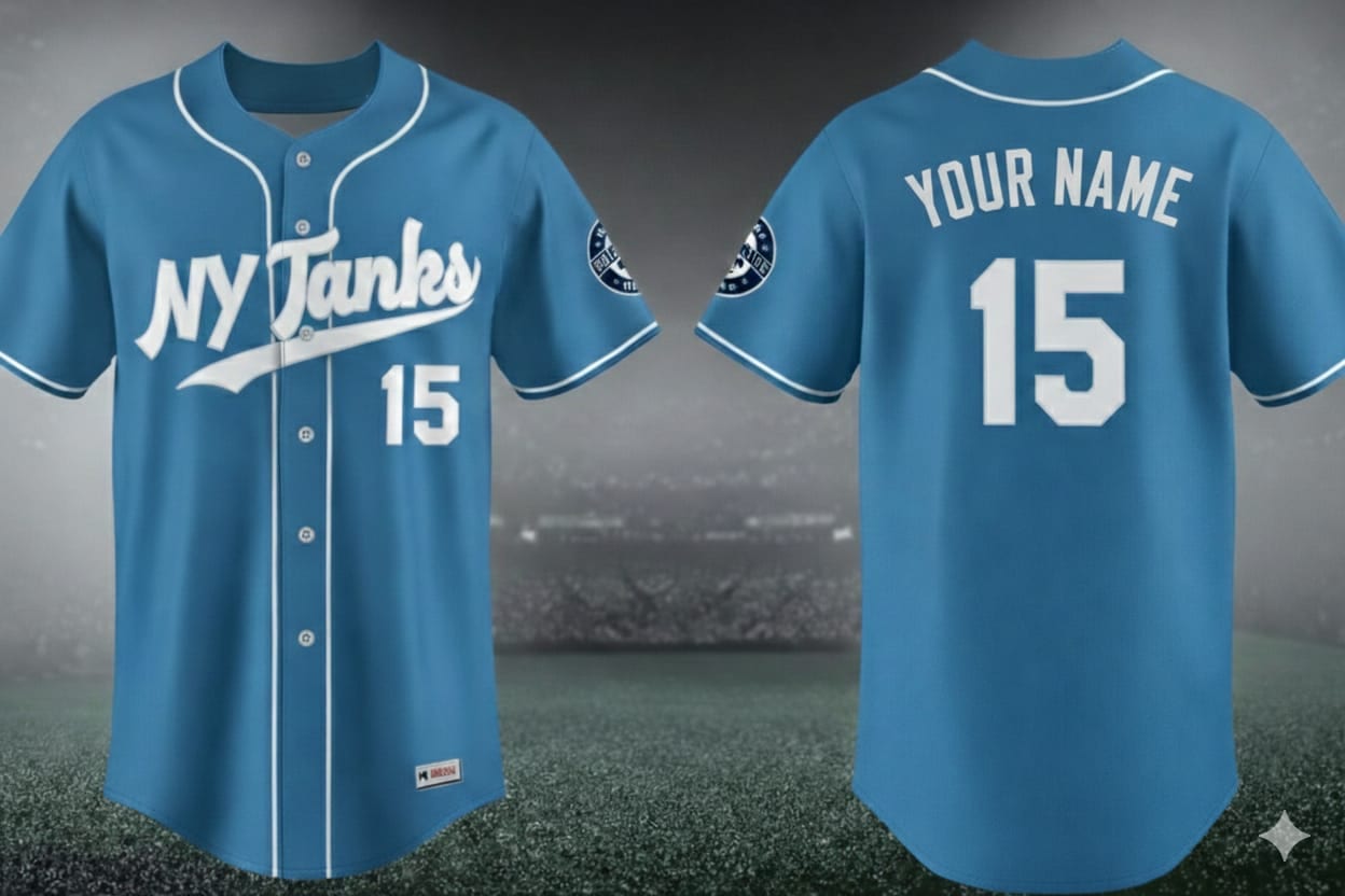 NY Tanks Carolina blue baseball uniform